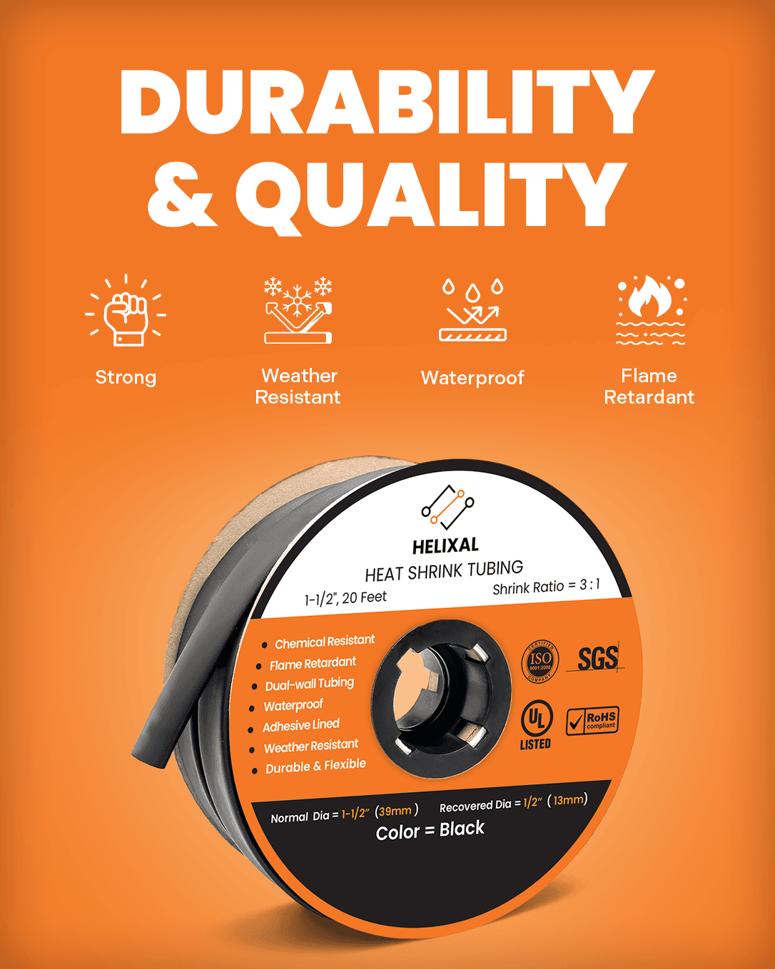 2:1 standard heat shrink tubing large rolls