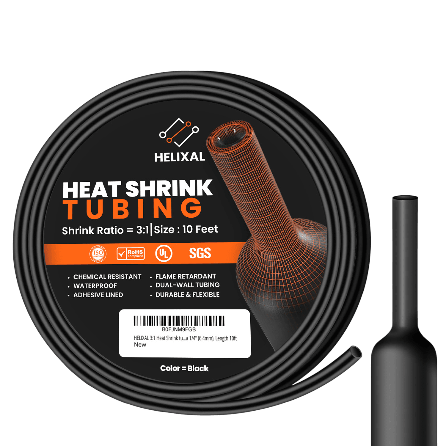 Helixal 3:1 dual-wall adhesive-lined heat shrink tubing — waterproof, 600V, flame retardant