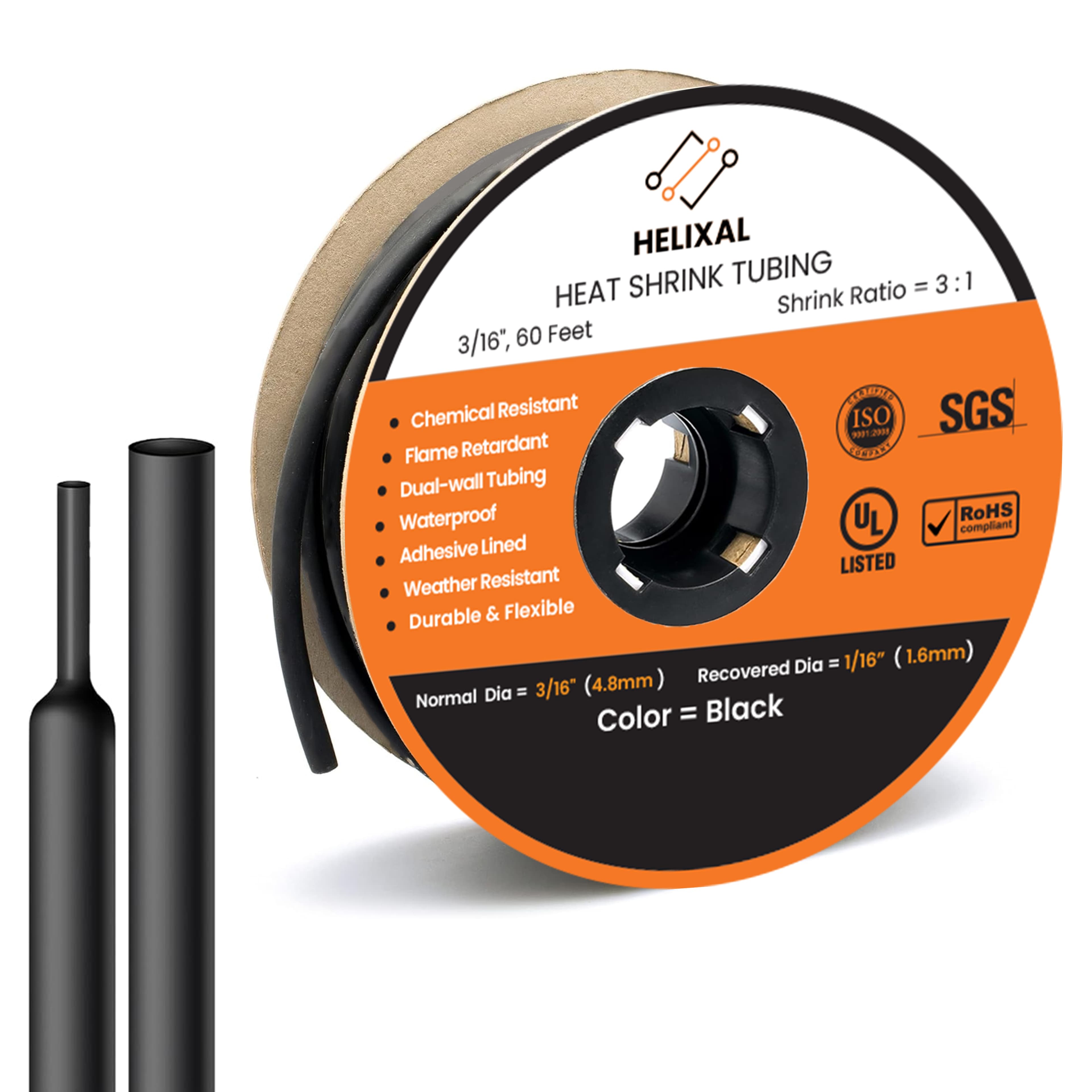 Helixal 3:1 Dual Wall — Large Rolls 3/16" heat shrink tubing