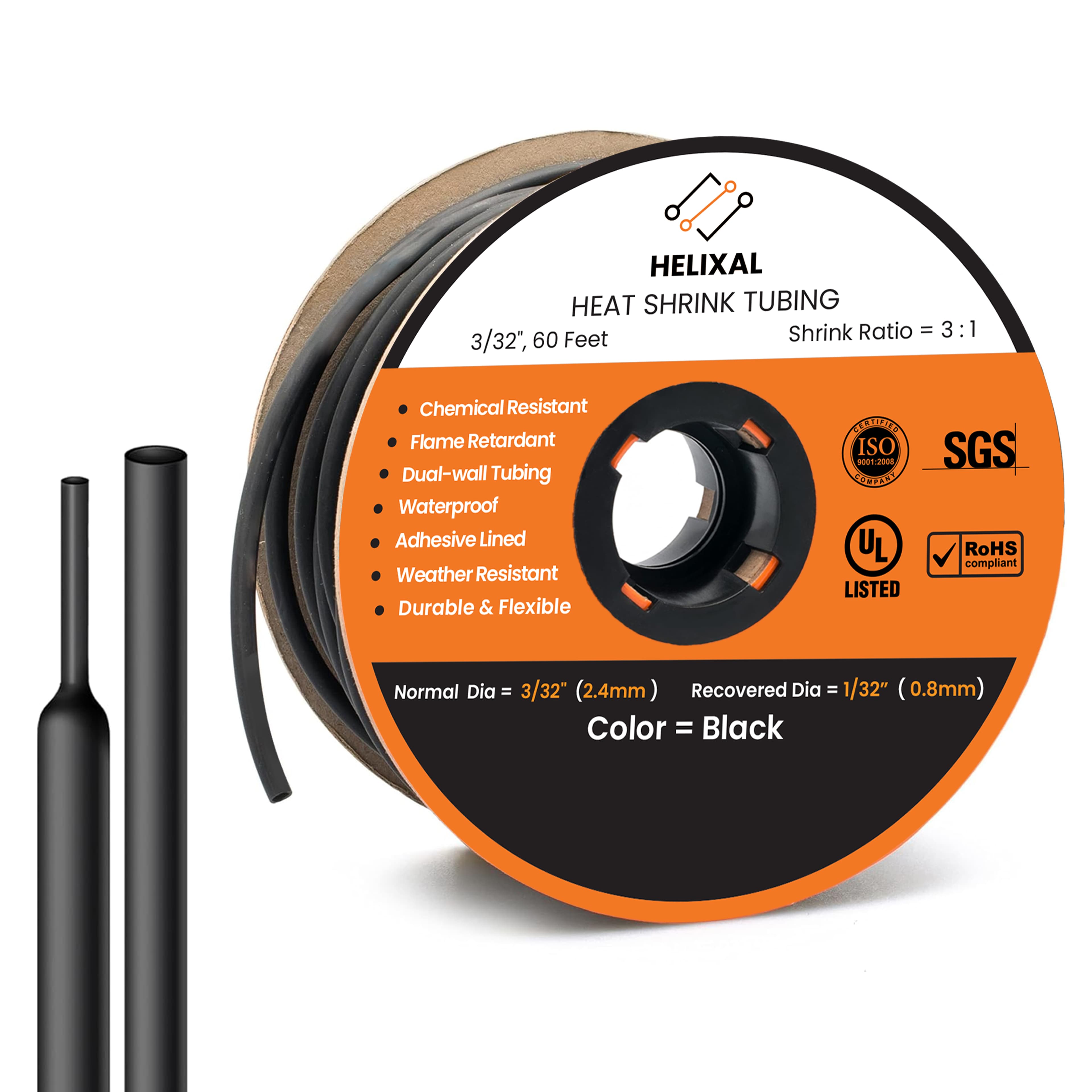 Helixal 3:1 Dual Wall — Large Rolls 3/32" heat shrink tubing