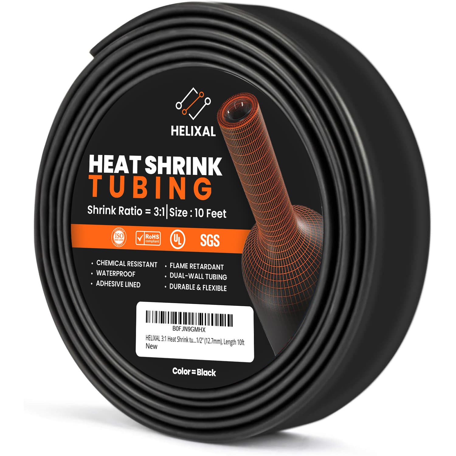 HELIXAL 3:1 Dual Wall Heat Shrink Tubing 1/2" — 10ft short pack