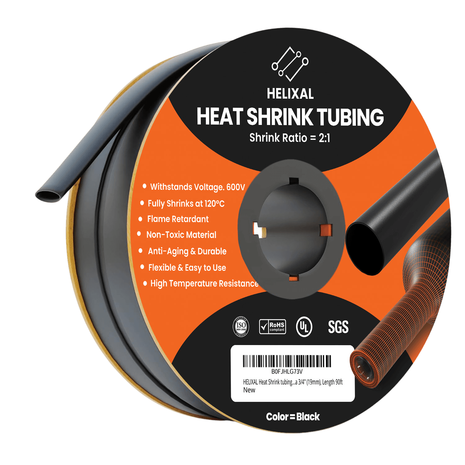 Helixal 2:1 heat shrink tubing 3/4" (19.1mm) — 90ft