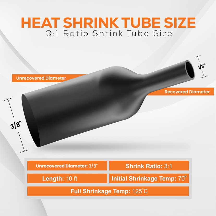 3/8" 3:1 dual-wall heat shrink tubing — expanded and recovered diameter
