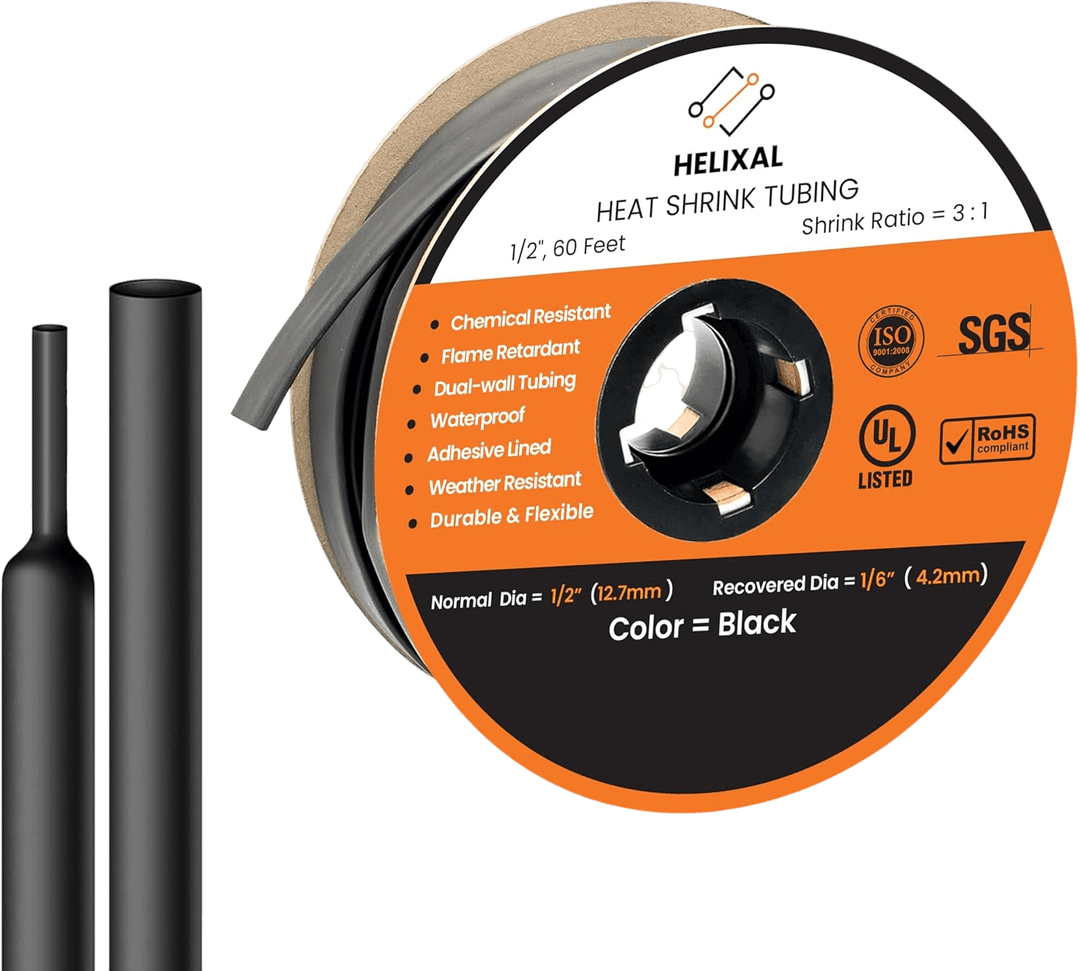 HELIXAL 3:1 Dual Wall Heat Shrink Tubing 1/2" (12.7mm) — 60ft Roll