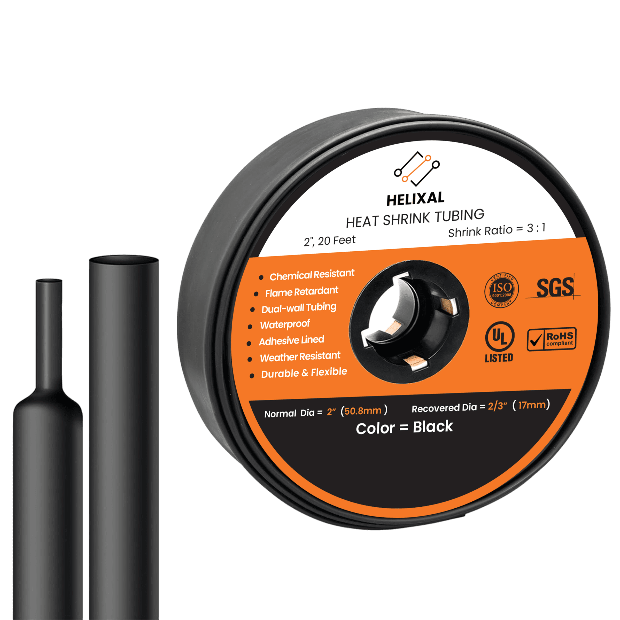 Helixal 3:1 Dual Wall — Large Rolls 2" heat shrink tubing