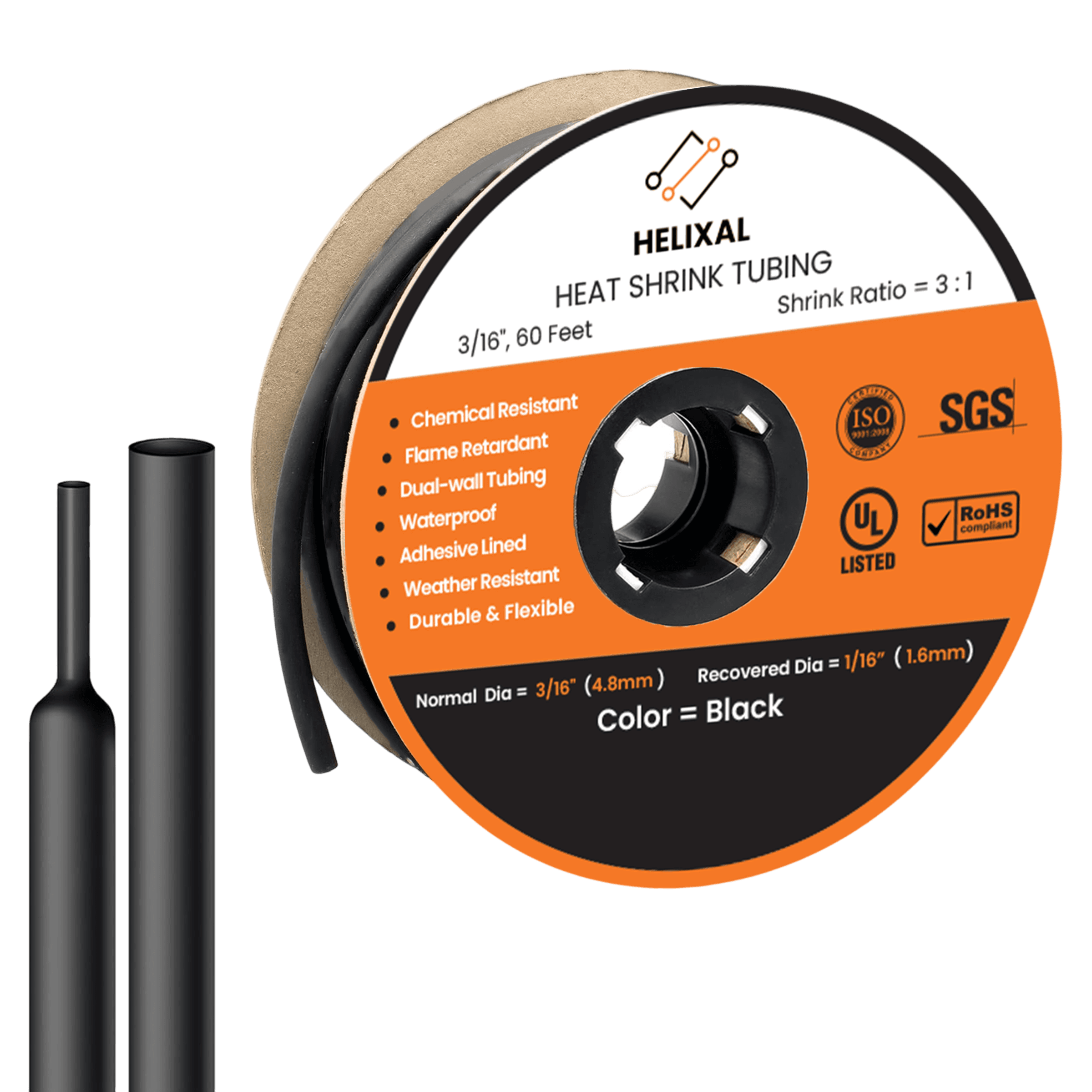 Helixal 3:1 Dual Wall — Large Rolls 3/16" heat shrink tubing